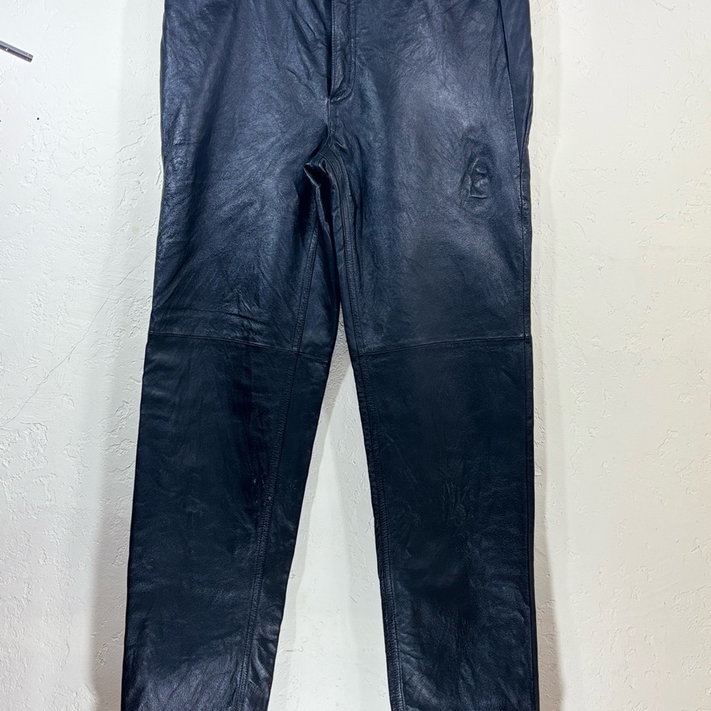 Elegant Black Leather Straight Leg Jeans